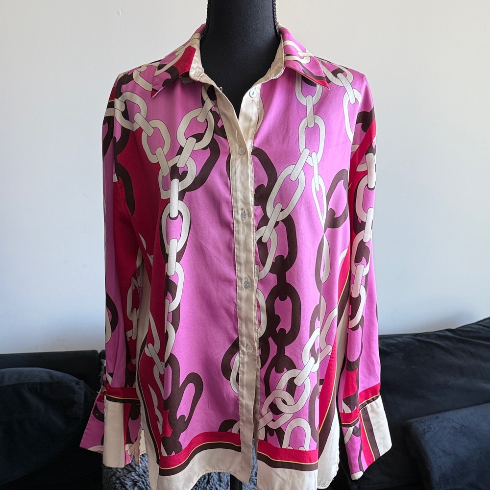 Zara Pink and Cream Patterned Blouse